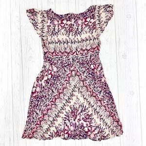 Vintage Free People Pink Geometric Floral Flutter Sleeve Fit & Flare Dress Sz 10
